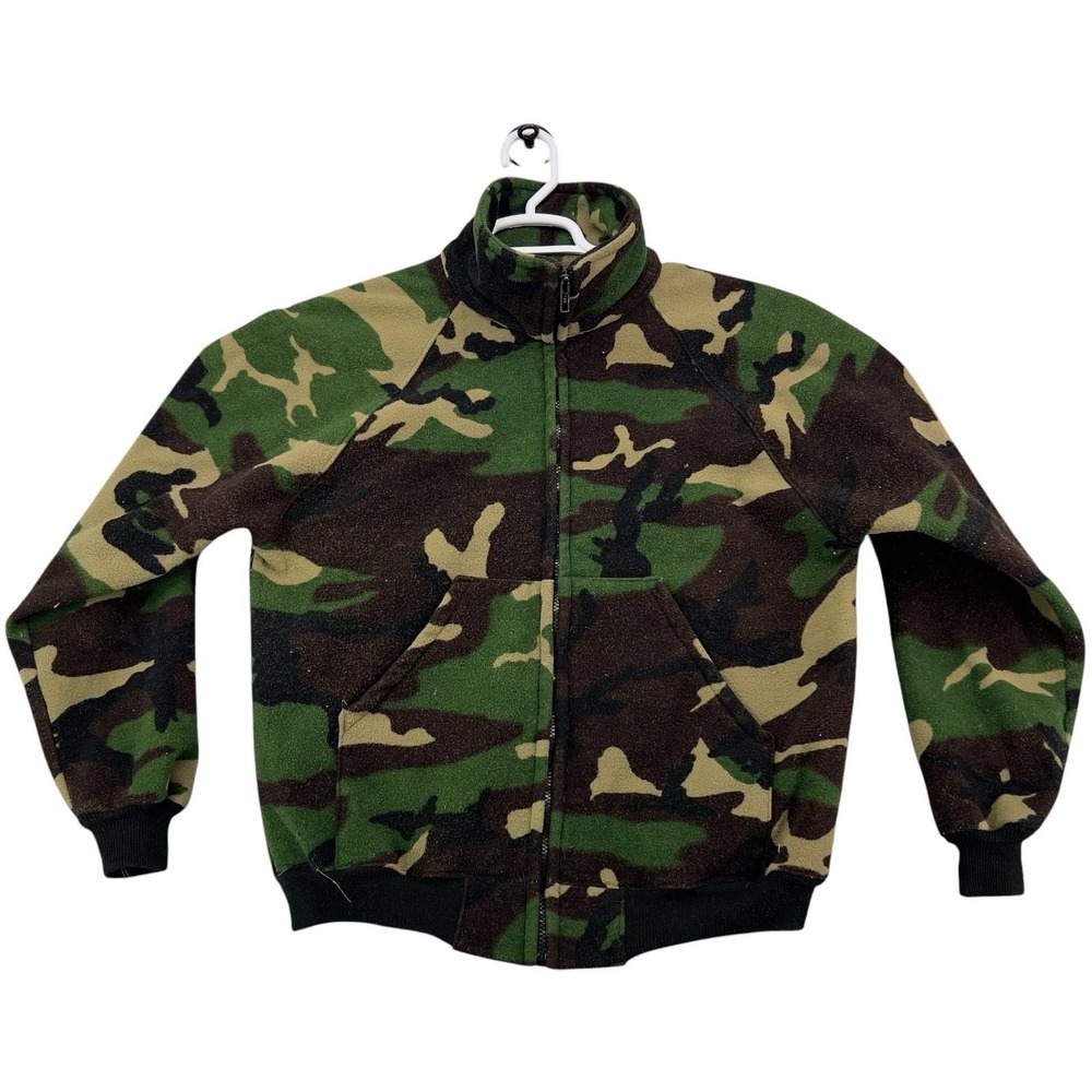 VTG SafTBak Polaruff Camouflage Fleece Jacket USA Made Men's Medium Woodland Cam